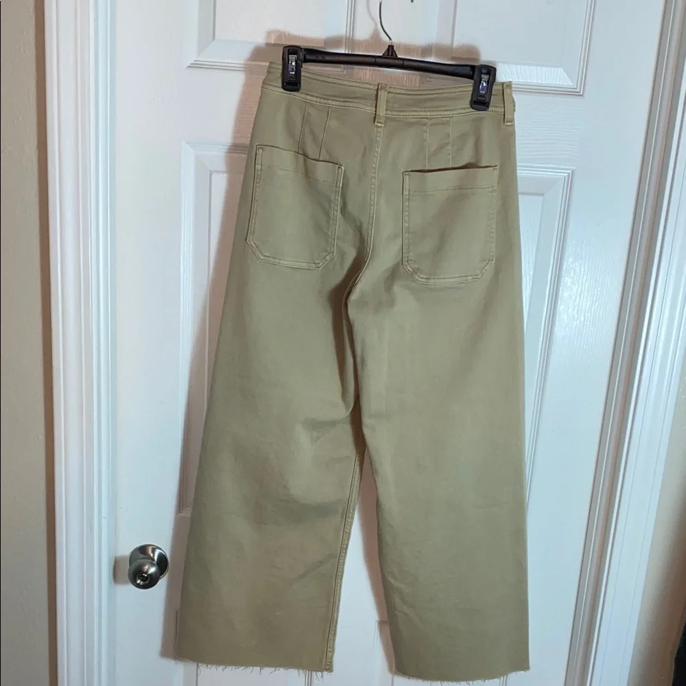 Anthropologie  Maeve Ettie High Rise Beige Flare Wide-Leg Jeans Raw Hem W 29 - Picture 3 of 8